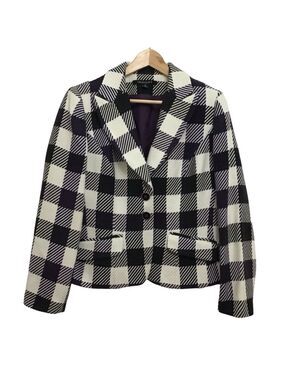INSIGHT blazer acrylic blend wool tweed plaid ecru checker white black purple 16